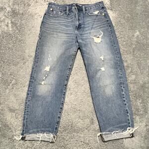 Madewell Jeans Womens 30 Classic Straight Blue Denim Pants Distressed High Rise
